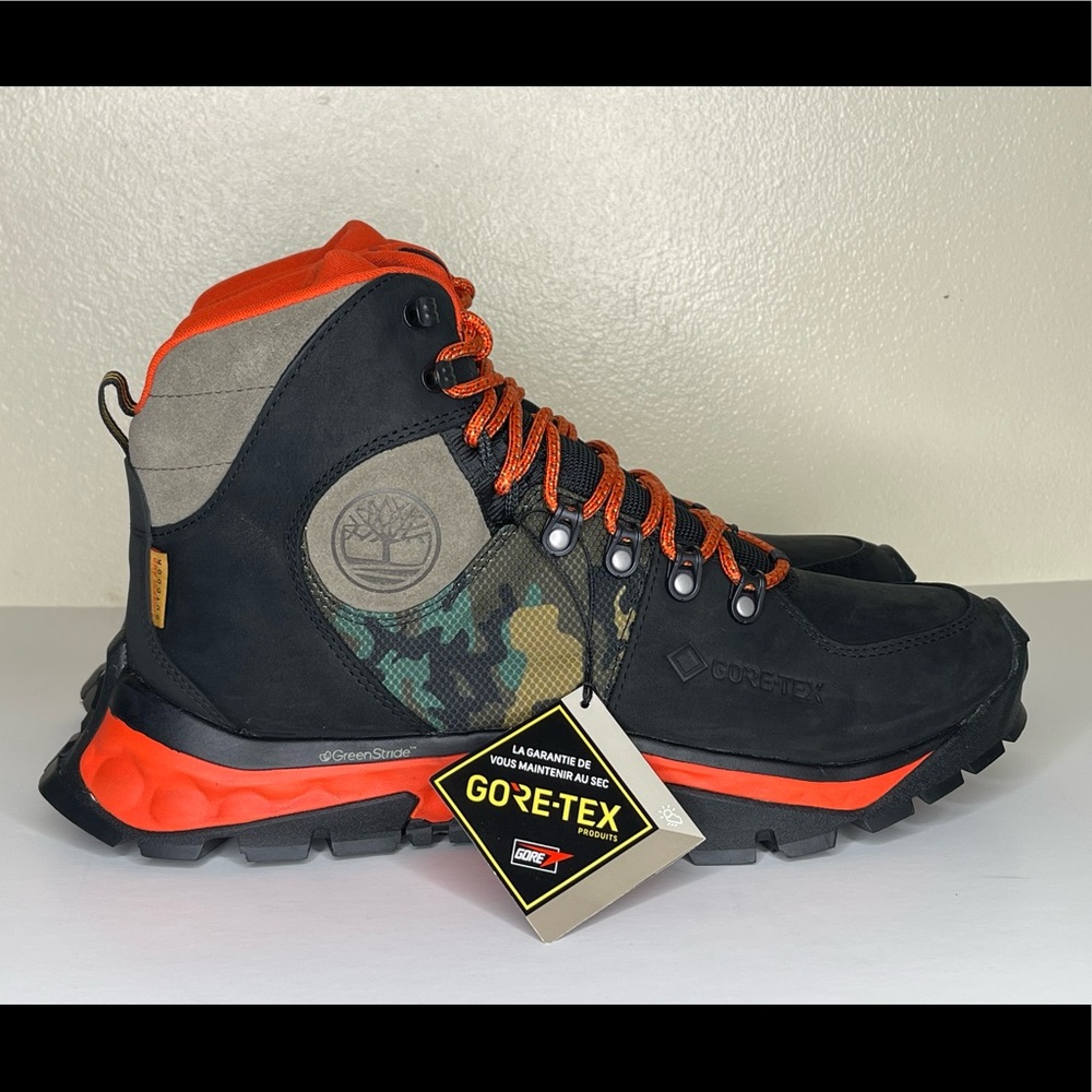 Mens Timberland Solar Ridge GoreTex Mid Hiking Boots Waterproof Black Red - Picture 3 of 13